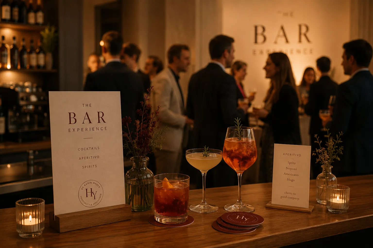 Professioneller Empfang mit Cocktails bei einer Firmenveranstaltung